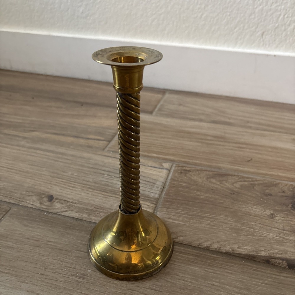 International Silver Vintage Brass Colored Candle Holder Handmade India 9in